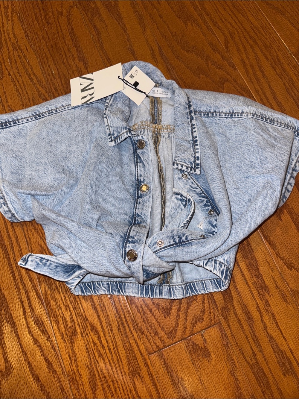 Girls Zara Light Blue Acid-Wash Denim Cropped Jacket